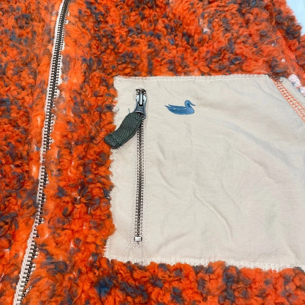 Southern Marsh Mens Sherpa Fleece Vest Orange Gray Full Zip Medium Pockets‎